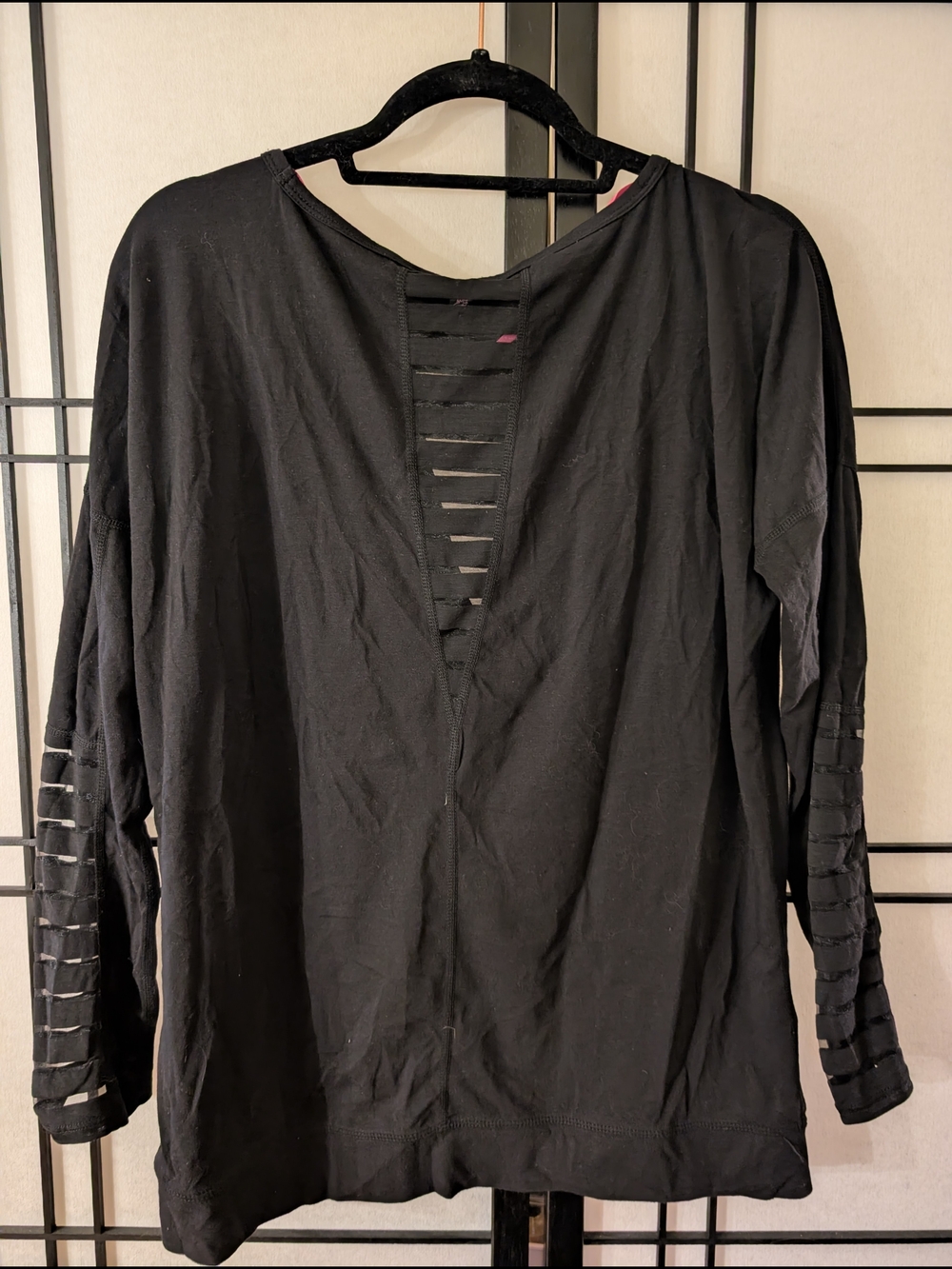 Betsey Johnson Performance Black Cutout Long Sleeve Top Size L